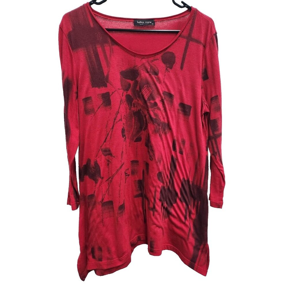 Katina Marie Womens Wearable Art Tunic Top Medium Red Abstract Sharkbite Novelty